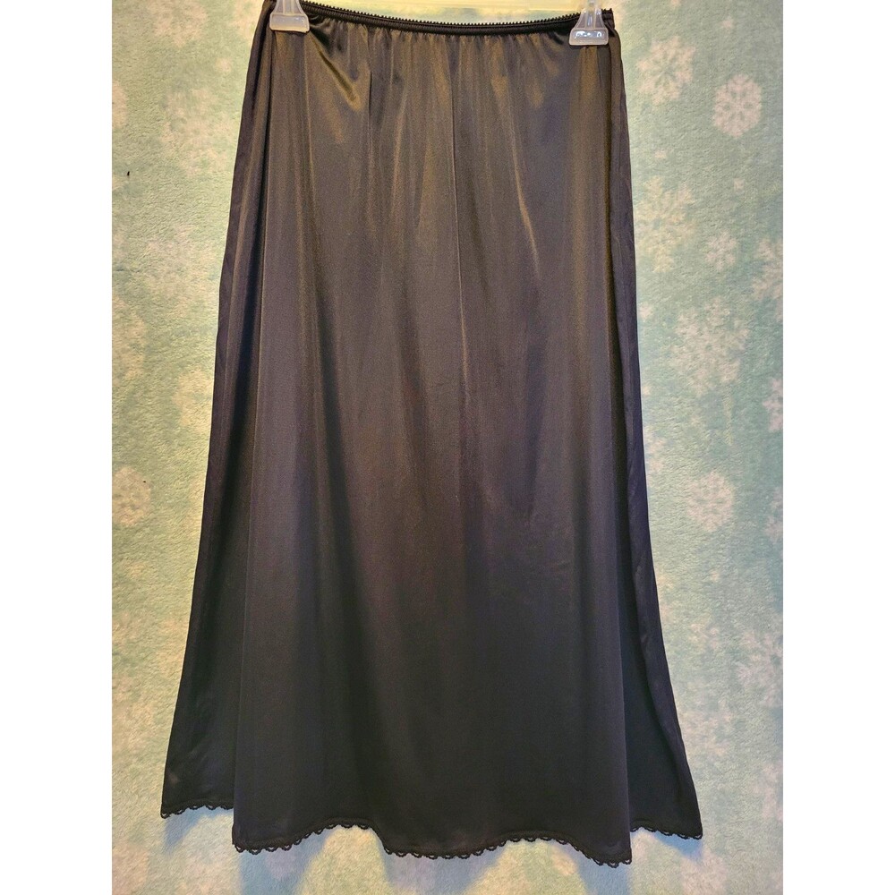 Sears Women’s Half Slip L Black Satin Lace Trim Lightweight Antron III 34549